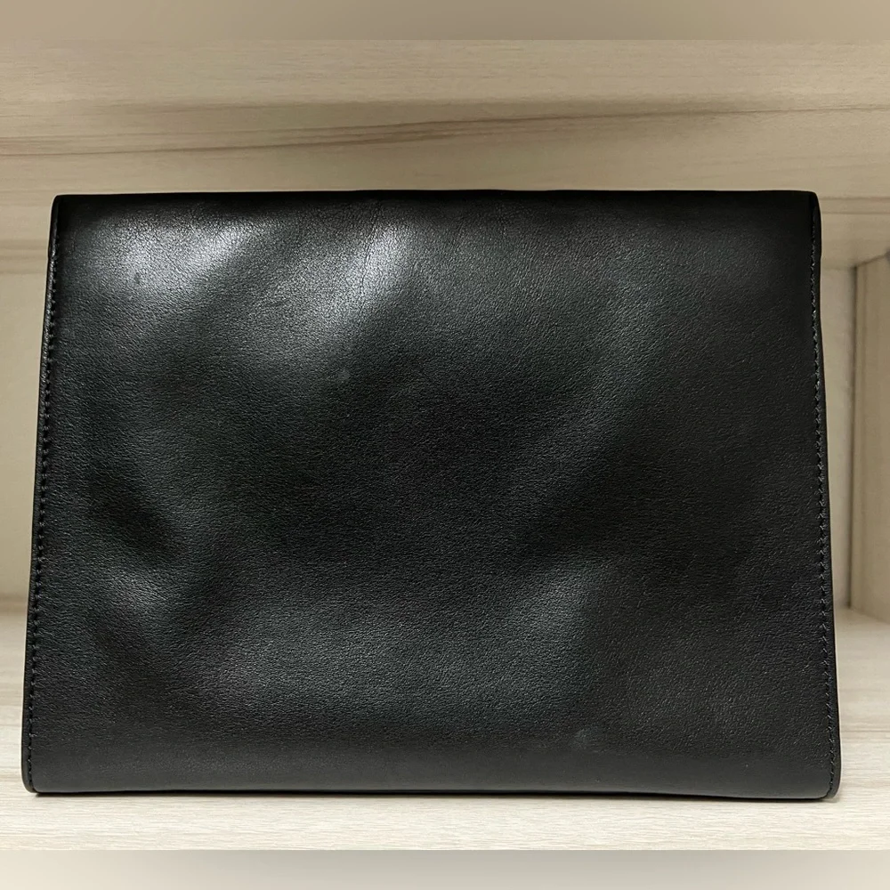 DVF Diane Von Furstenberg Black Suede Leather Gold Chain Handbag / Clutch